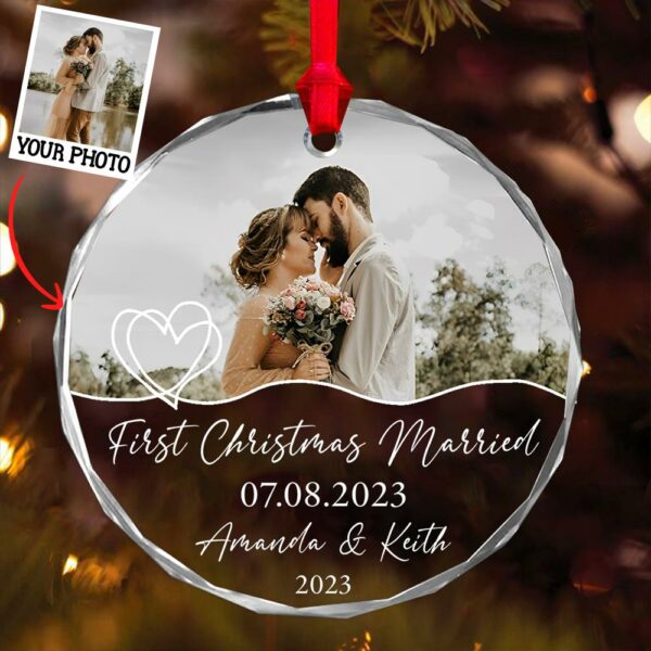 Luxury Ornament First Christmas Married - Married Photo Ornament - First Christmas Married Gift - Image 3