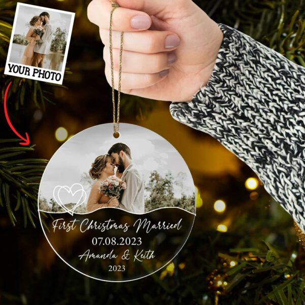 Luxury Ornament First Christmas Married - Married Photo Ornament - First Christmas Married Gift - Image 6