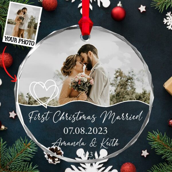 Luxury Ornament First Christmas Married - Married Photo Ornament - First Christmas Married Gift - Image 4