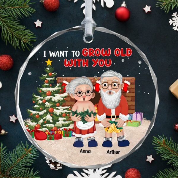 Luxury Ornament I Want To Grow Old With You - Personalized Couple Glass Ornament - Image 5