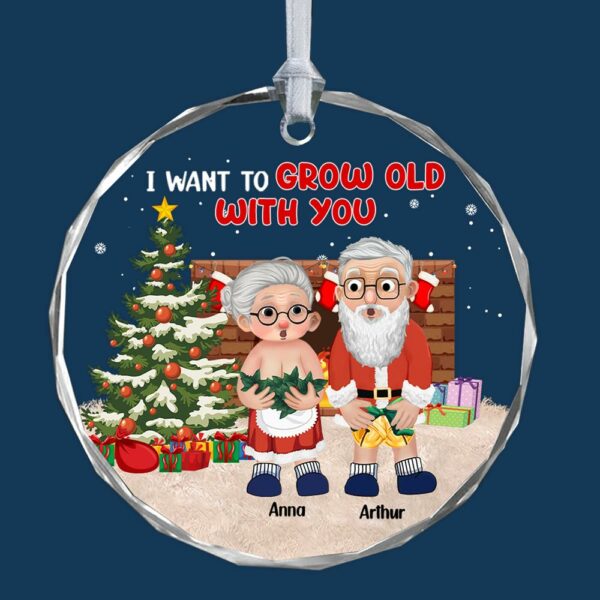 Luxury Ornament I Want To Grow Old With You - Personalized Couple Glass Ornament - Image 6