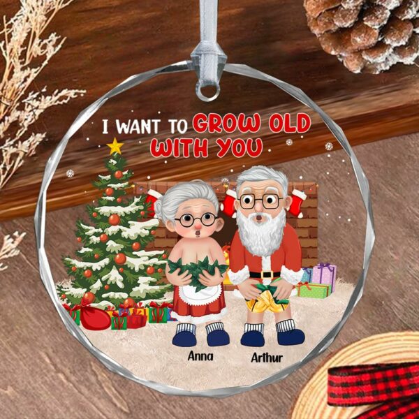 Luxury Ornament I Want To Grow Old With You - Personalized Couple Glass Ornament - Image 2