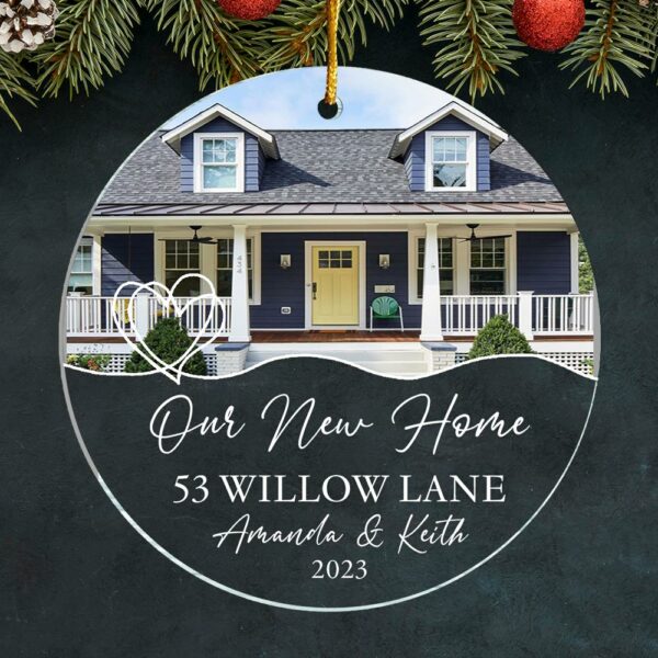 Luxury Ornament New Home Photo, Custom House Address Ornament, Housewarming Gift, Realtor Client Gift, Couples Home Personalized Glass Ornament - Image 2