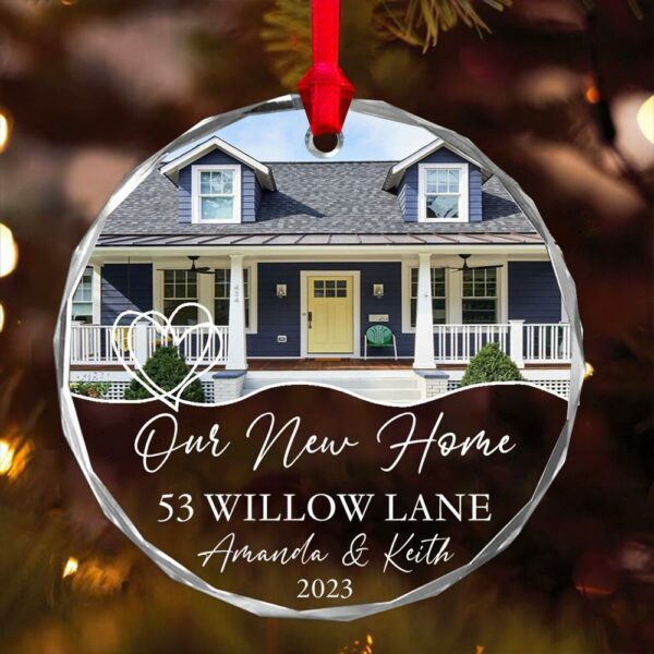 Luxury Ornament New Home Photo, Custom House Address Ornament, Housewarming Gift, Realtor Client Gift, Couples Home Personalized Glass Ornament - Image 3