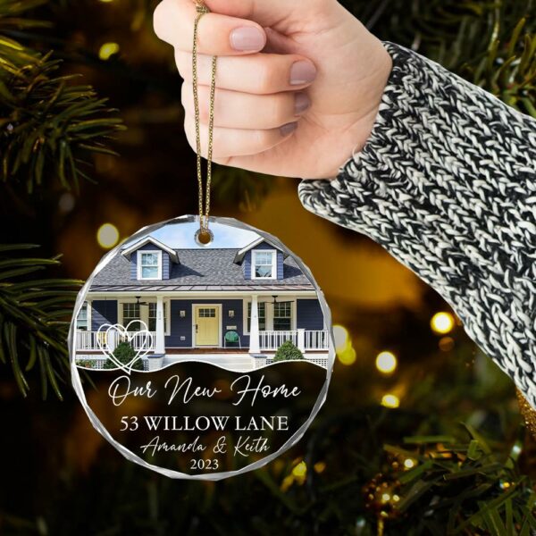 Luxury Ornament New Home Photo, Custom House Address Ornament, Housewarming Gift, Realtor Client Gift, Couples Home Personalized Glass Ornament - Image 9