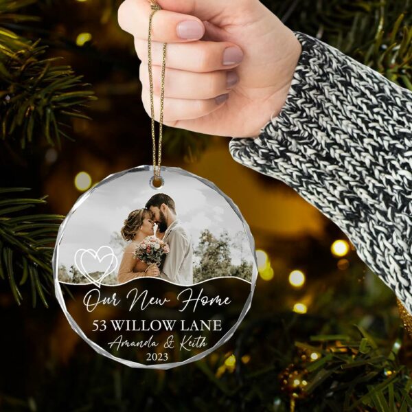 Luxury Ornament New Home Photo, Custom House Address Ornament, Housewarming Gift, Realtor Client Gift, Couples Home Personalized Glass Ornament vr2 - Image 9