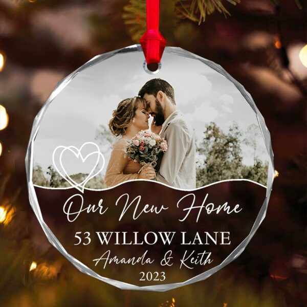 Luxury Ornament New Home Photo, Custom House Address Ornament, Housewarming Gift, Realtor Client Gift, Couples Home Personalized Glass Ornament vr2 - Image 3