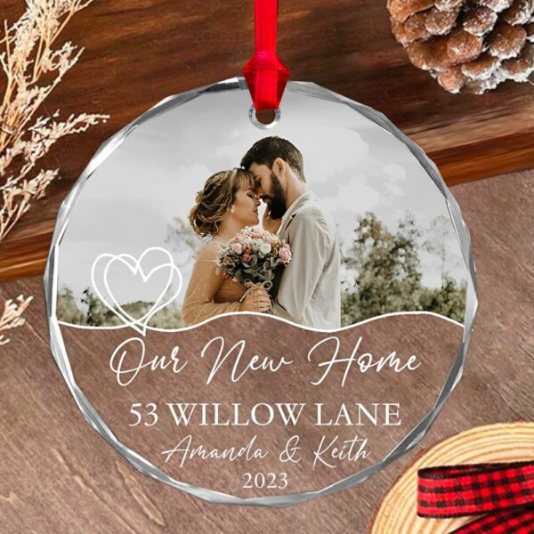 Luxury Ornament New Home Photo, Custom House Address Ornament, Housewarming Gift, Realtor Client Gift, Couples Home Personalized Glass Ornament vr2