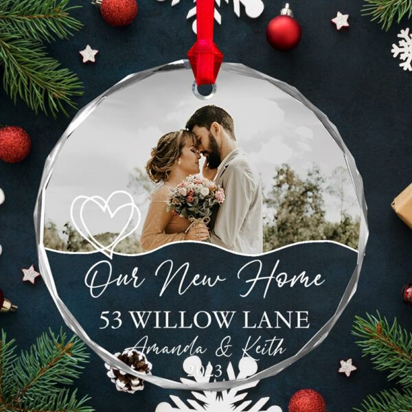 Luxury Ornament New Home Photo, Custom House Address Ornament, Housewarming Gift, Realtor Client Gift, Couples Home Personalized Glass Ornament vr2 - Image 5