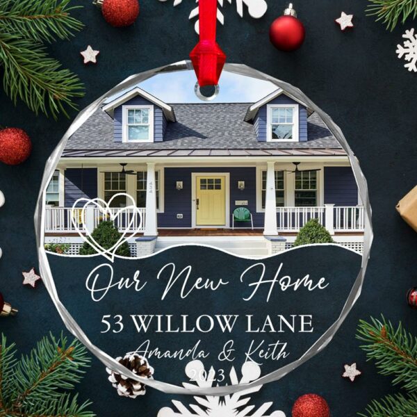 Luxury Ornament New Home Photo, Custom House Address Ornament, Housewarming Gift, Realtor Client Gift, Couples Home Personalized Glass Ornament - Image 5