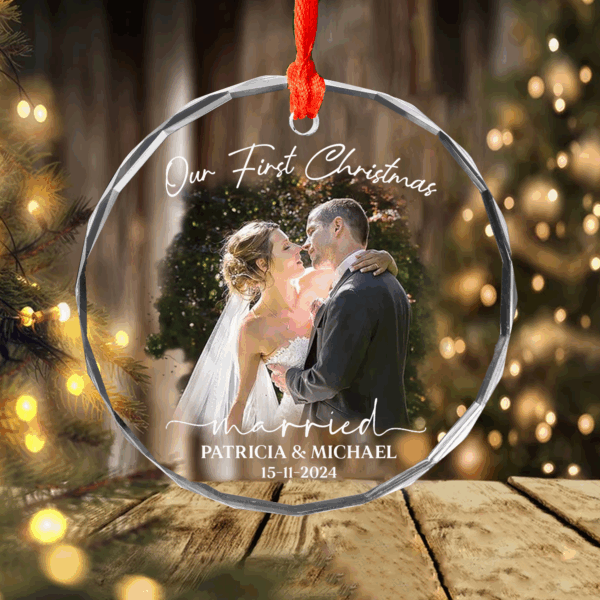 Luxury Watercolor Style Ornament First Christmas Married - Married Photo Ornament - Image 5
