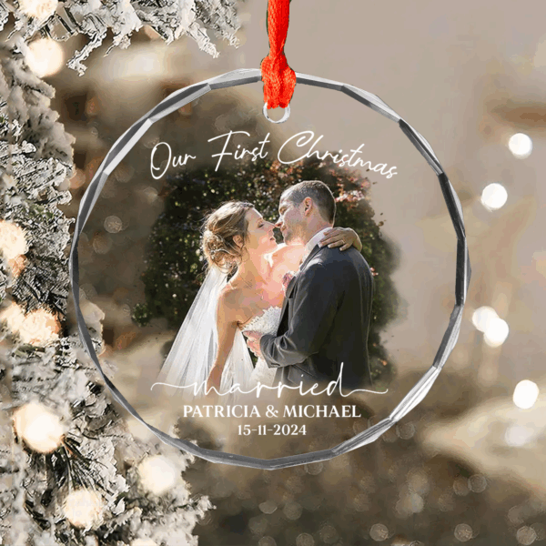 Luxury Watercolor Style Ornament First Christmas Married - Married Photo Ornament - Image 2