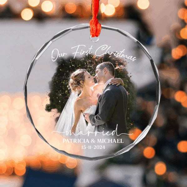 Luxury Watercolor Style Ornament First Christmas Married - Married Photo Ornament - Image 4