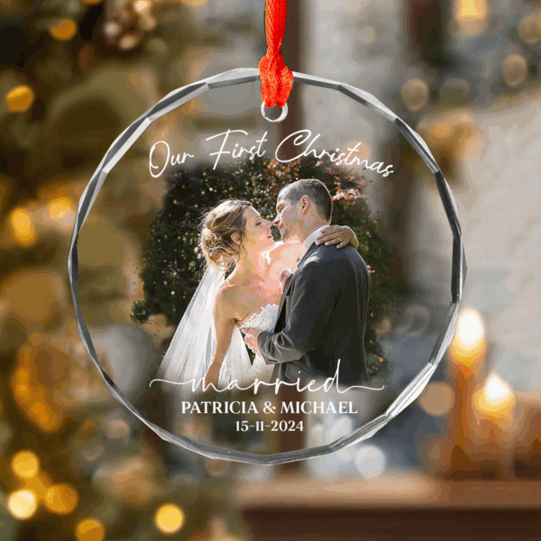 Luxury Watercolor Style Ornament First Christmas Married - Married Photo Ornament
