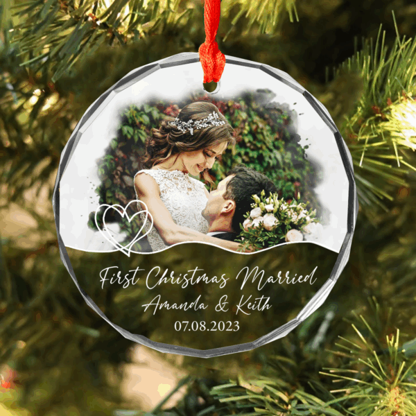 Luxury Watercolor Style Ornament First Christmas Married Vr2 - Married Photo Ornament - Image 2