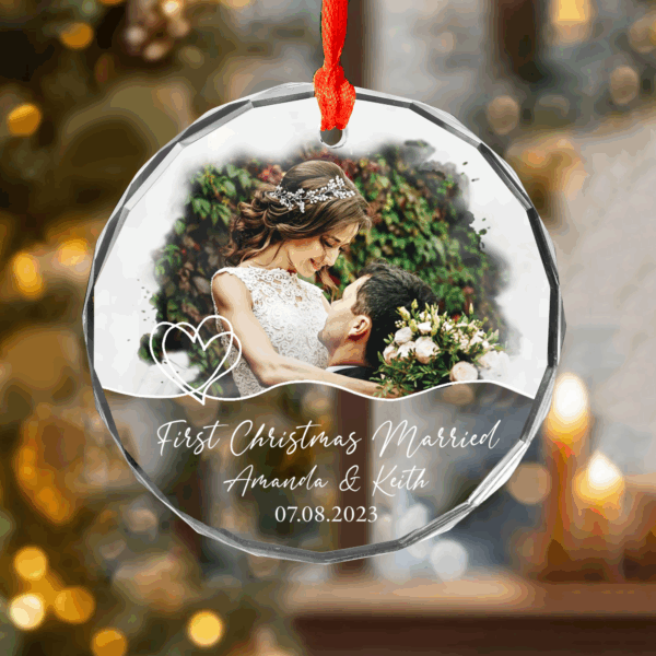 Luxury Watercolor Style Ornament First Christmas Married Vr2 - Married Photo Ornament