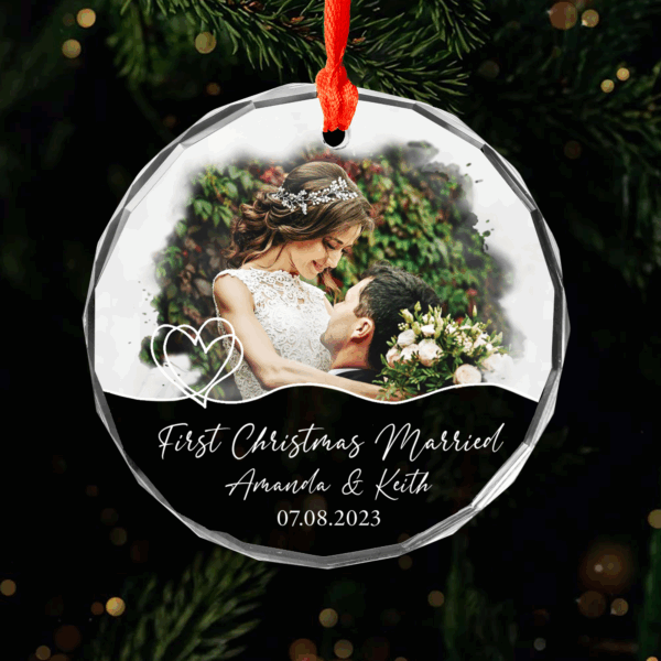 Luxury Watercolor Style Ornament First Christmas Married Vr2 - Married Photo Ornament - Image 5