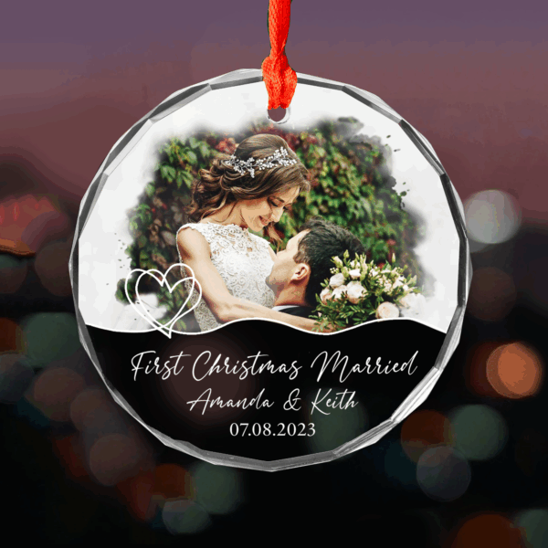 Luxury Watercolor Style Ornament First Christmas Married Vr2 - Married Photo Ornament - Image 4