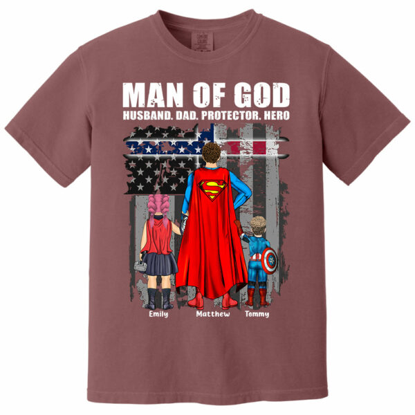Man Of God Husband Dad Protector Hero, Gift For Dad, Personalized Shirt T1807 - Image 9