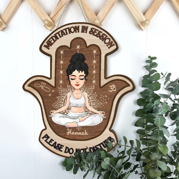 Meditation In Session, Please Do Not Disturb - Custom Door Hanger For Yoga Lovers, Cute Girls Love Yoga NA04 - Image 6
