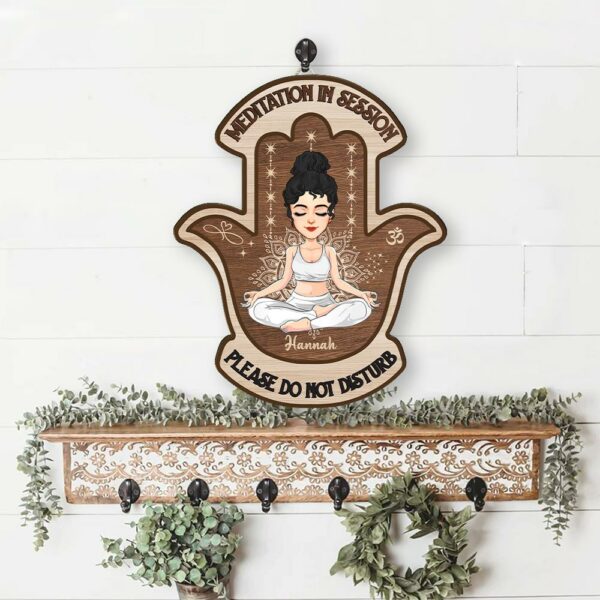 Meditation In Session, Please Do Not Disturb - Custom Door Hanger For Yoga Lovers, Cute Girls Love Yoga NA04 - Image 4