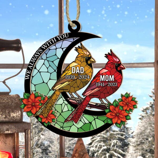 Memorial Cardinal Stained Glass Moon - Personalized Window Hanging Suncatcher Ornament - Image 4