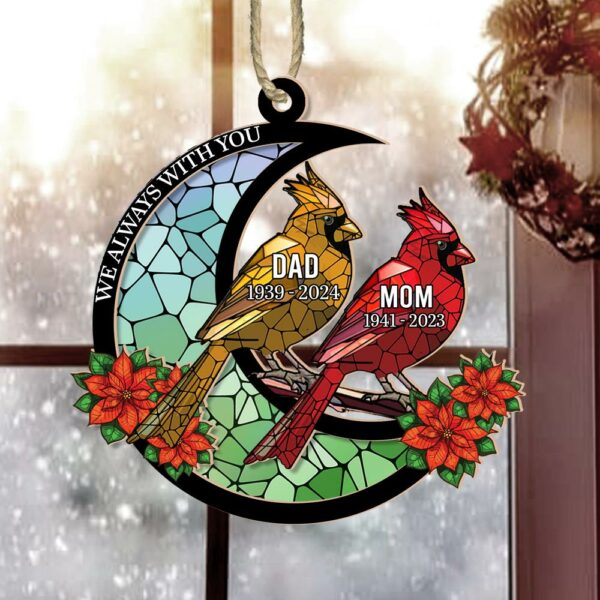 Memorial Cardinal Stained Glass Moon - Personalized Window Hanging Suncatcher Ornament - Image 3
