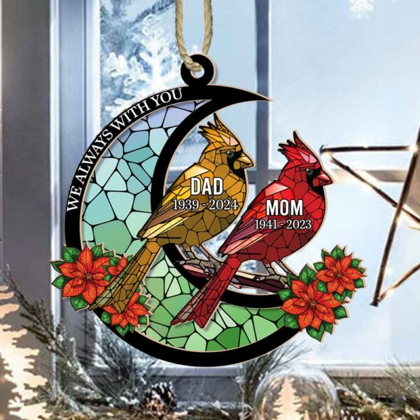 Memorial Cardinal Stained Glass Moon - Personalized Window Hanging Suncatcher Ornament - Image 2