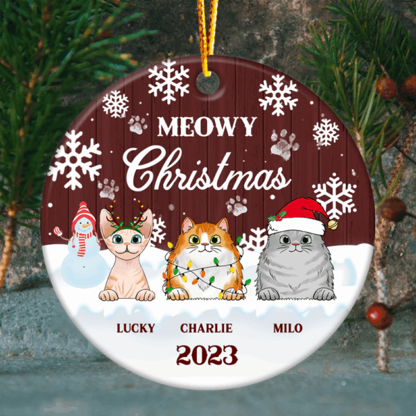 Meowy Christmas - Christmas Gift For Cat Lovers - Personalized Custom Circle Ceramic Ornament Ceramic - Image 4