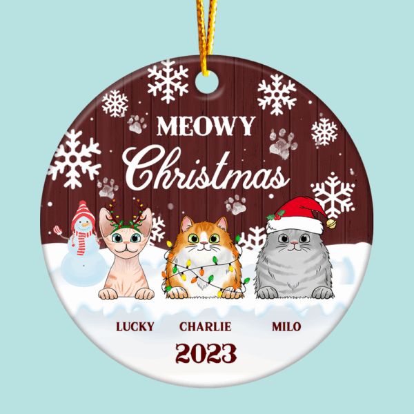 Meowy Christmas - Christmas Gift For Cat Lovers - Personalized Custom Circle Ceramic Ornament Ceramic - Image 5