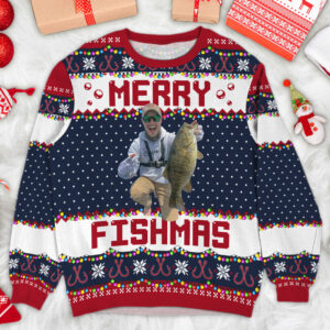 Merry Fishmas Gift For Fishing Lovers - Personalized Photo Ugly Sweater