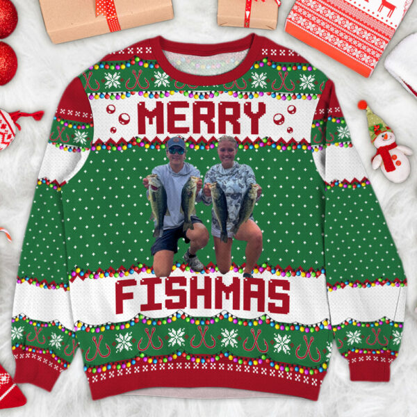 Merry Fishmas Gift For Fishing Lovers - Personalized Photo Ugly Sweater - Image 2
