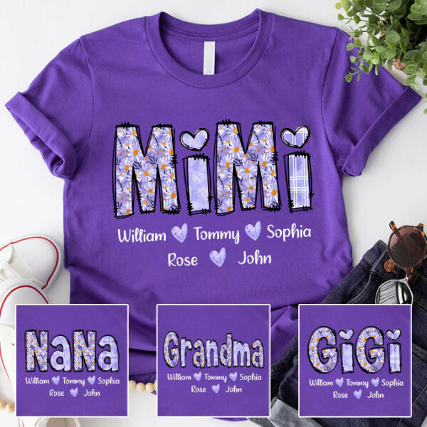 Mimi Purple Daisy - Personalized Shirt For Grandma