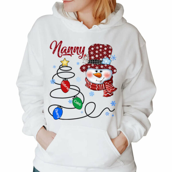 Mimi Snowman Christmas Lights Tree Shirt, Funny Grandma Nana Mimi Christmas Shirt, Custom Mimi With Grandkids Name Shirt - Image 4