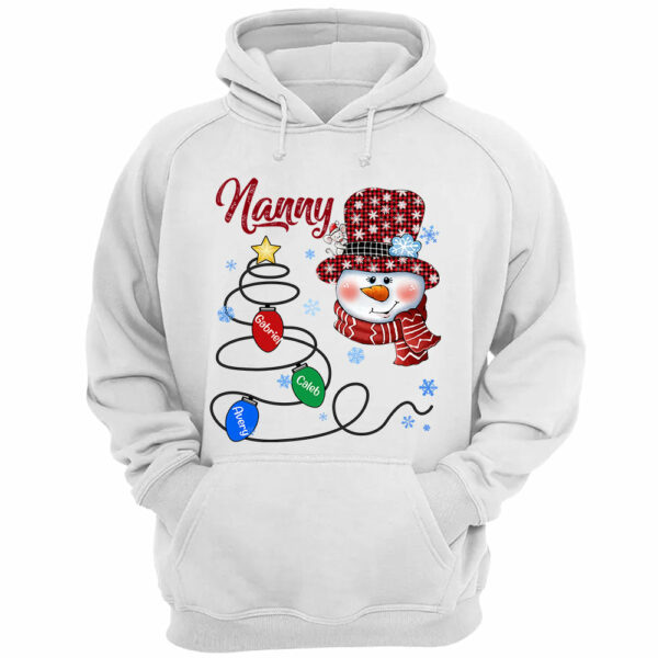 Mimi Snowman Christmas Lights Tree Shirt, Funny Grandma Nana Mimi Christmas Shirt, Custom Mimi With Grandkids Name Shirt - Image 3