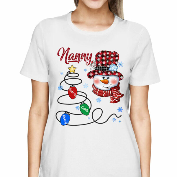 Mimi Snowman Christmas Lights Tree Shirt, Funny Grandma Nana Mimi Christmas Shirt, Custom Mimi With Grandkids Name Shirt - Image 2