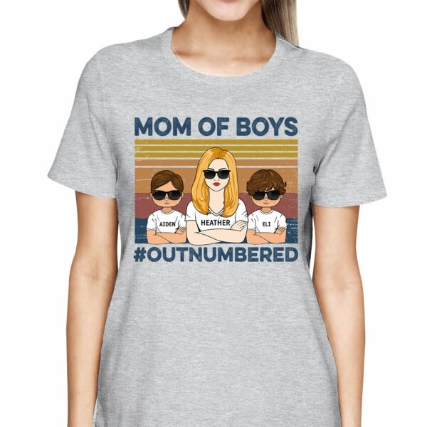 Mom Of Boys #Outnumbered Hashtag Custom Shirt Gift For Mother - Image 3