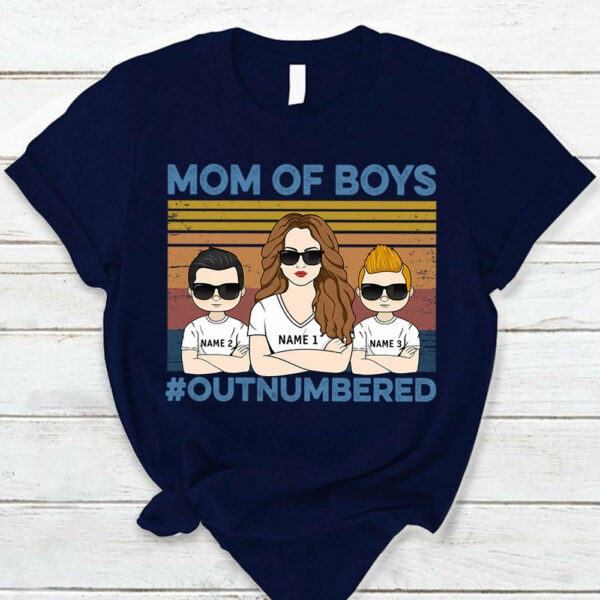 Mom Of Boys Outnumbered Hashtag Personalized T-Shirt Funny Mom With Kids Names T-Shirt Gift For Mom - Image 11
