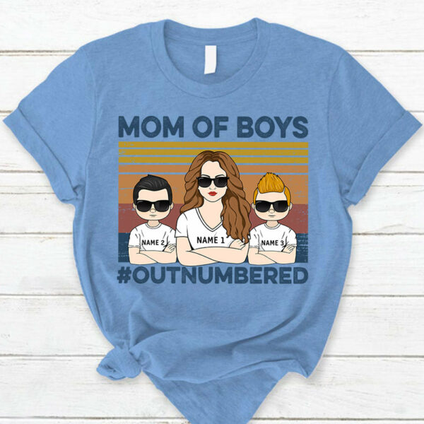 Mom Of Boys Outnumbered Hashtag Personalized T-Shirt Funny Mom With Kids Names T-Shirt Gift For Mom - Image 3