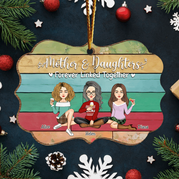 Mother & Daughters - Mother & Daughters Forever Linked Together - Personalized Wooden Ornament - Image 4