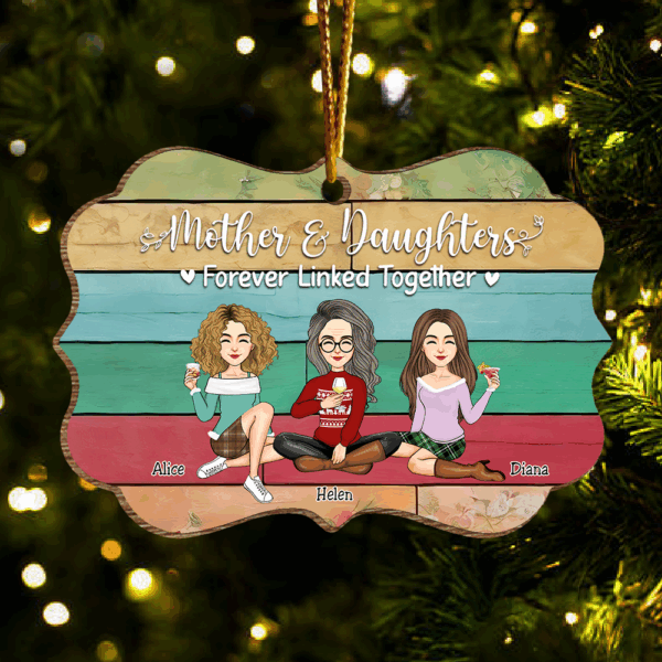 Mother & Daughters - Mother & Daughters Forever Linked Together - Personalized Wooden Ornament - Image 2