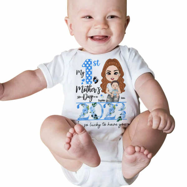 My 1st Mother's Day 2024 I Am So Lucky To Have You Custom shirt For First Mom Baby Onesie Gift H2511 - Image 3