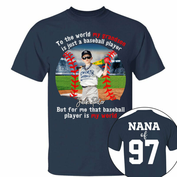 My Baseball Player Is My World, Personalized Baseball Shirt, Baseball Grandma Shirt, Gift For Baseball Lover A2110 - Image 5
