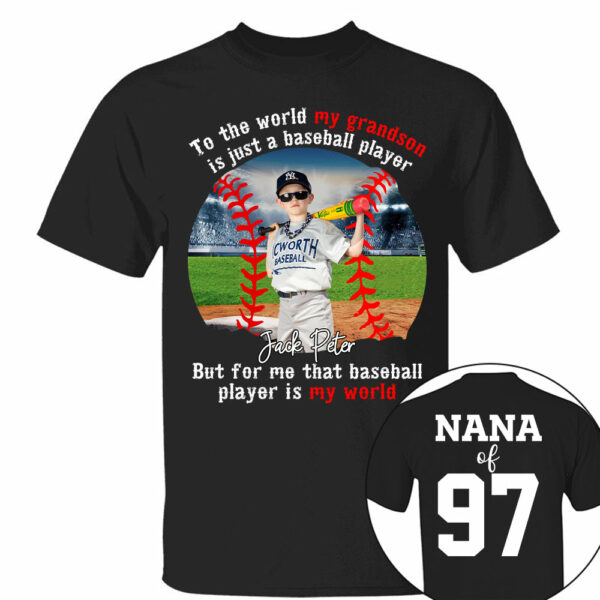 My Baseball Player Is My World, Personalized Baseball Shirt, Baseball Grandma Shirt, Gift For Baseball Lover A2110 - Image 3
