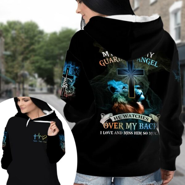 My Dad Is My Guardian Angel He Watches Over My Back - Personalized Memorial All Over Print Shirt - Image 2