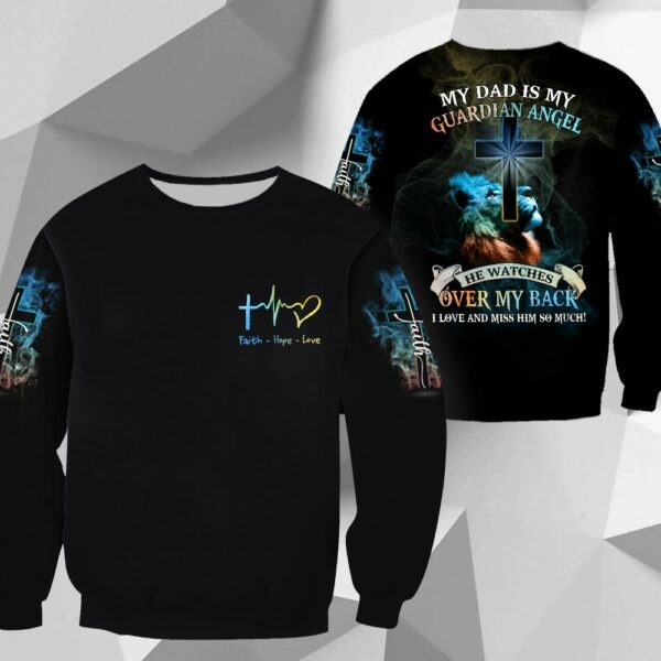 My Dad Is My Guardian Angel He Watches Over My Back - Personalized Memorial All Over Print Shirt - Image 4