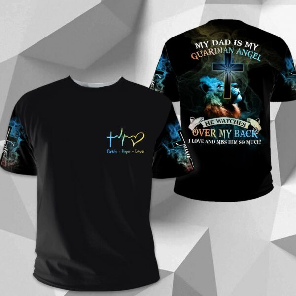 My Dad Is My Guardian Angel He Watches Over My Back - Personalized Memorial All Over Print Shirt - Image 3