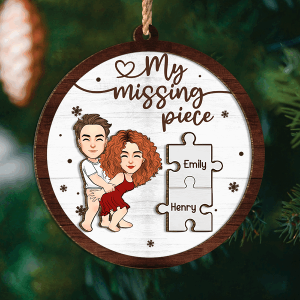 My Missing Piece Personalized 2 Layered Wood Ornament For Couple - Image 3