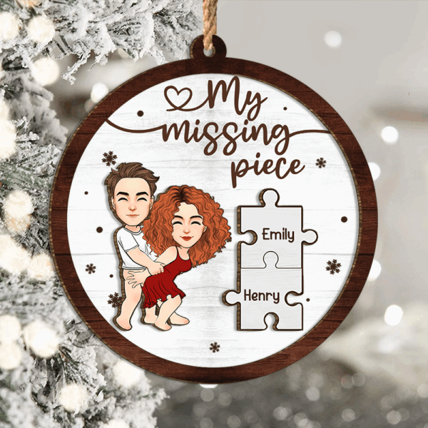 My Missing Piece Personalized 2 Layered Wood Ornament For Couple - Image 2
