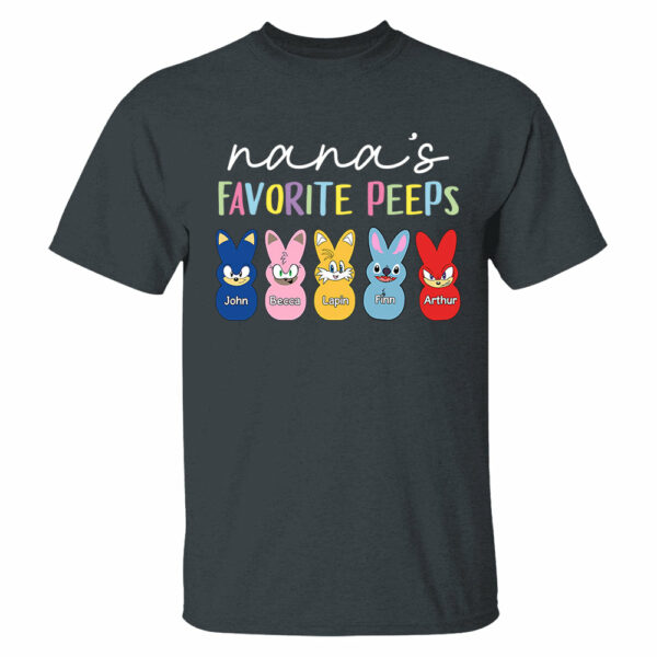 Nana's Favorite Peeps Easter Shirt, Personalized Grandchild Name T-shirt, Custom Funny Tee For Grandma, Cute Bunny Nana Mom Gift - Image 3